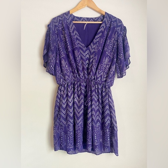 Free People Love Your Chaos Boho Mini Purple Metallic Dress Small - Picture 8 of 11
